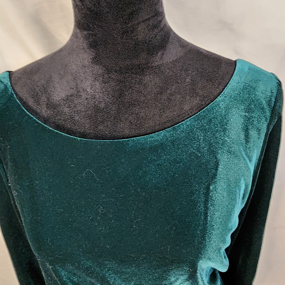 New! VINCE CAMUTO Size 14 Green Velvet Drape Ruched Knee Length Cocktail Dress - Picture 8 of 13